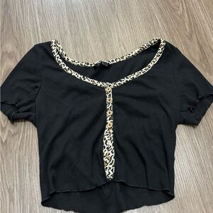Stylish Black Leopard Trim Women's Top